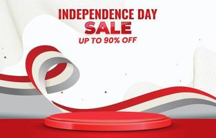 pódio de venda do dia da independência com espaço em branco para venda de produtos com design de fundo vermelho e branco vetor