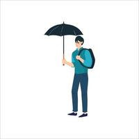 homem indo para o escritório com vetor de ilustração de guarda-chuva