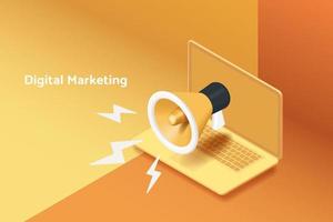 marketing digital via laptop com megafone vetor