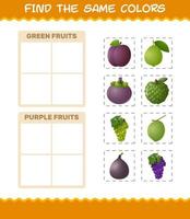 encontrar as mesmas cores de frutas. jogo de busca e correspondência. jogo educativo para crianças e bebês da pré-escola vetor