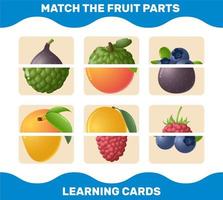 combinar partes de frutas dos desenhos animados. jogo de correspondência. jogo educativo para crianças e bebês da pré-escola vetor