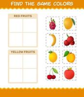 encontrar as mesmas cores de frutas. jogo de busca e correspondência. jogo educativo para crianças e bebês da pré-escola vetor