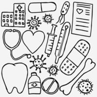 ícones de medicina. doodle vector com ícones de medicina em fundo branco. ícones de remédios antigos