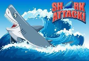 conceito de banner de ataque de tubarão com tubarão agressivo vetor