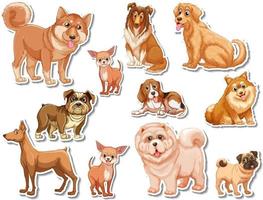 conjunto de adesivos de desenhos animados de cães diferentes vetor
