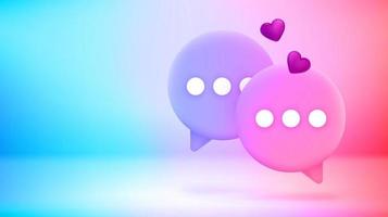 dois balões de fala apaixonados. conceito de conversa. vetor banner 3d com espaço de cópia