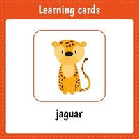 cartões de aprendizagem para crianças. animais. jaguar vetor