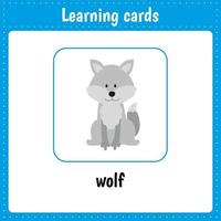 cartões de aprendizagem para crianças. animais. lobo vetor