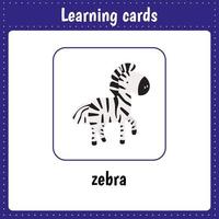 cartões de aprendizagem para crianças. animais. zebra vetor