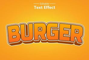 efeito de texto de hambúrguer com cor laranja para marca. vetor