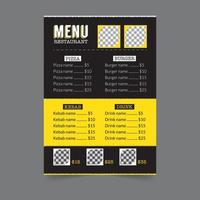 design de cartão de menu de restaurante, menu vetorial de fast food em design de folheto de negócios estilo esboço, menu de restaurante com suco desenhado à mão, bebidas, fast food em tamanho a5 vetor