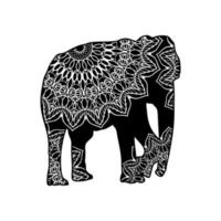 cor preta monocromática de mandala de elefante. ilustração vetorial. estilo indiano. como modelo de tatuagem, estampa de camiseta, elemento gráfico. zentangle vetor