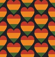 sem emenda com corações em cores tradicionais pan-africanas - fundo vermelho, amarelo, verde, preto. pano de fundo para kwanzaa, mês da história negra, dia do amor negro, cartão de felicitações de juneteenth, banner vetor