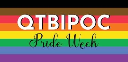 qtbpoc - queer trans negros indígenas da cor da bandeira horizontal da semana do orgulho. bandeira lgbtq estendida com listras pretas, marrons e arco-íris vetor