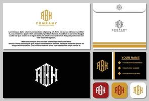 design de logotipo de monograma carta abh com cartão de visita e modelo de envelope vetor