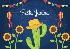 festa junina ou ilustração de desenhos animados de celebração de são joão feita muito animada cantando, dançando samba e jogando jogos tradicionais vêm do brasil vetor