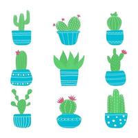 conjunto de esboços de cactos desenhados à mão para adesivos, estampas, design e decoração. ilustração vetorial plana vetor