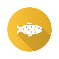 ícone de glifo de longa sombra de design plano de peixe. pesca. ilustração em vetor silhueta