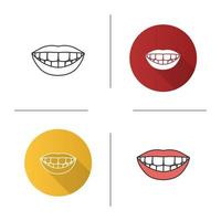 lindo sorriso com ícone de dentes saudáveis. design plano, estilos lineares e de cores. ilustrações vetoriais isoladas vetor