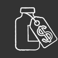 ícone de giz de preço de vacina. frasco médico com etiqueta de custo. farmacia. medicamentos, drogas com etiqueta de dólar. ilustração de quadro-negro vetorial isolado vetor