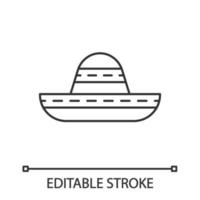 ícone linear de sombreiro. chapéu mexicano tradicional. chapelaria de aba larga. ilustração de linha fina. símbolo de contorno. desenho de contorno isolado de vetor. traço editável vetor