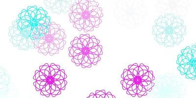 fundo do doodle do vetor rosa claro, azul com flores.