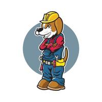 design de vetor de ilustração de mascote de trabalhador construtor de cães