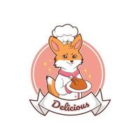 design de logotipo de ilustração vetorial de chef de raposa fofo vetor