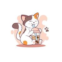 gato bebendo boba vector design de ilustração fofo