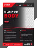 modelo de design de folheto de negócios corporativos de ginásio de fitness com cor preta e vermelha. panfleto de ginásio, panfleto de ginásio de fitness vetor