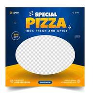 modelo de postagem de banner de mídia social de pizza. banner social de pizza, design de banner de pizza, modelo de mídia social de fast food para restaurante. mídia social de pizza poste design de banner com cor azul e laranja. vetor