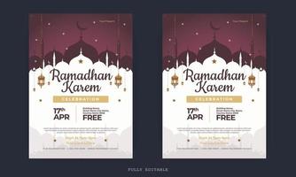 folheto do Ramadã Mubarak. conjunto de ramadan kareem de design de cartazes ou convites. cartão retro decorativo ou design de layout de convite vetor