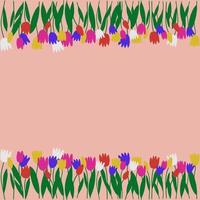 flores da primavera. quadro de tulipas coloridas. borda horizontal superior e inferior, borda, decoração para cartão, convite, dia dos namorados, das mulheres ou das mães.