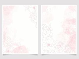 fundo de aquarela rosa com coleção de modelo de fundo de cartão de convite de arte de linha poeny 5x7 vetor