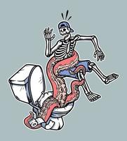 esqueleto atacado por ilustração de monstro de banheiro vetor