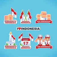 conjunto de adesivos do dia da independência da Indonésia vetor