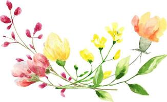 buquê de aquarela de flores de primavera.decoração isolado no fundo branco, buquê de composição selvagem. vetor