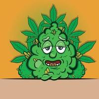 mascote dos desenhos animados de maconha com fundo de cannabis. clipart vetorial. vetor