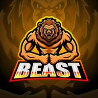 design de logotipo de esport de mascote de leão forte vetor