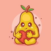 mascote de personagem de fruta pêra fofa segurando desenho isolado de sinal de coração de amor em design de estilo simples. ótimo recurso para ícone, símbolo, logotipo, adesivo, banner. vetor