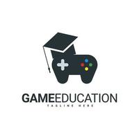 modelo de design de logotipo de jogo educacional, combinação de joysticks e ícones educacionais