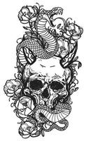 tatuagem arte crânio e cobra esboço preto e branco