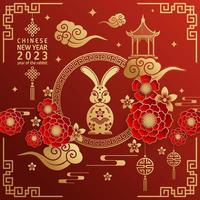 feliz ano novo chinês 2023 ano do zodíaco coelho com fundo de cor. vetor