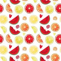 textura perfeita de fatias de melancia e frutas tropicais. padrão de vetor, abstrato natural. textura de verão brilhante de frutas cítricas vetor
