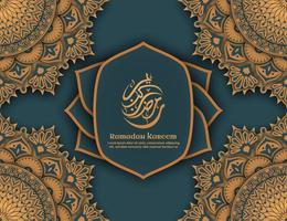 fundo verde do ramadã islâmico com vetor premium de ornamento de flor de ouro