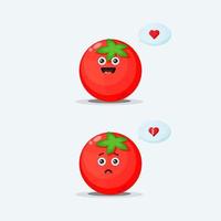 personagem de tomate fofo com expressões felizes e tristes vetor