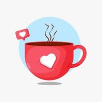 ilustração de uma xícara de café quente com um sinal de amor vetor