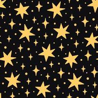 padrão sem emenda de vetor com estrelas desenhadas à mão em fundo preto. textura de arte do céu noturno. impressão de ilustração moderna. doodle simples para qualquer design de superfície.
