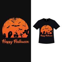 design de t-shirt de halloween com cor vintage e fantasma assustador. design de silhueta de elemento assombrado com lanterna de abóbora, sinal cristão, fantasma, caixão, etc. design de t-shirt assustador para evento de halloween. vetor