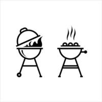 ícone de churrasqueira. churrasco com fogo e refeição. símbolos de linha de vetor de grelhador a carvão. ilustração plana em fundo branco
